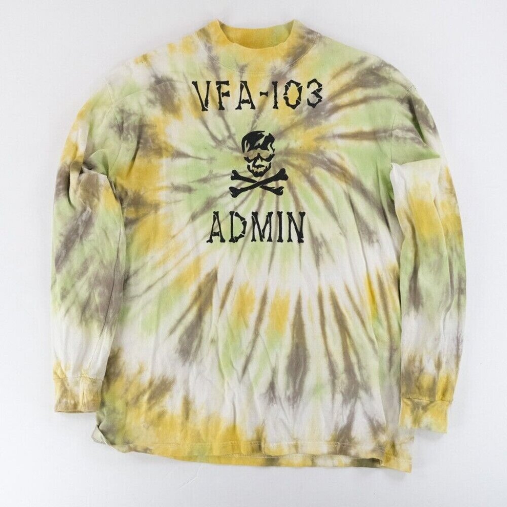 Vintage Mock Neck Long Sleeve Shirt XL Yellow Green Eagle USA Military VFA-103